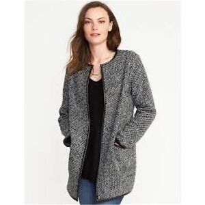 Old Navy textured jacquard faux vegan leather trimmed cardi- coat